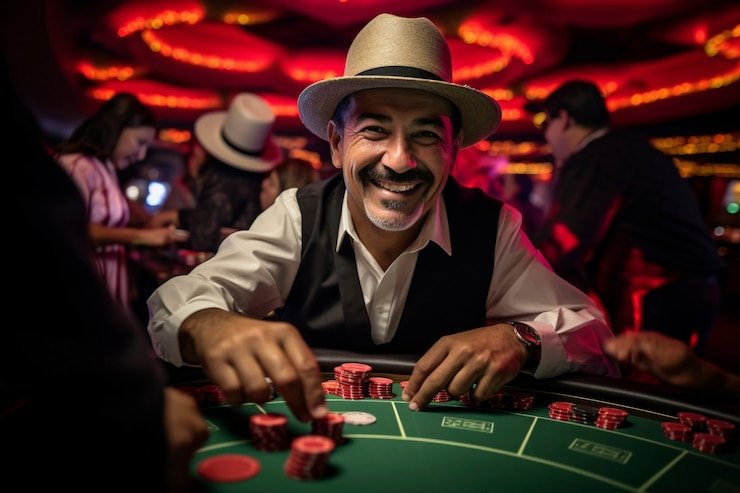 Pemain menikmati sesi Baccarat live di plokitoto menggunakan smartphone dengan tampilan dealer nyata